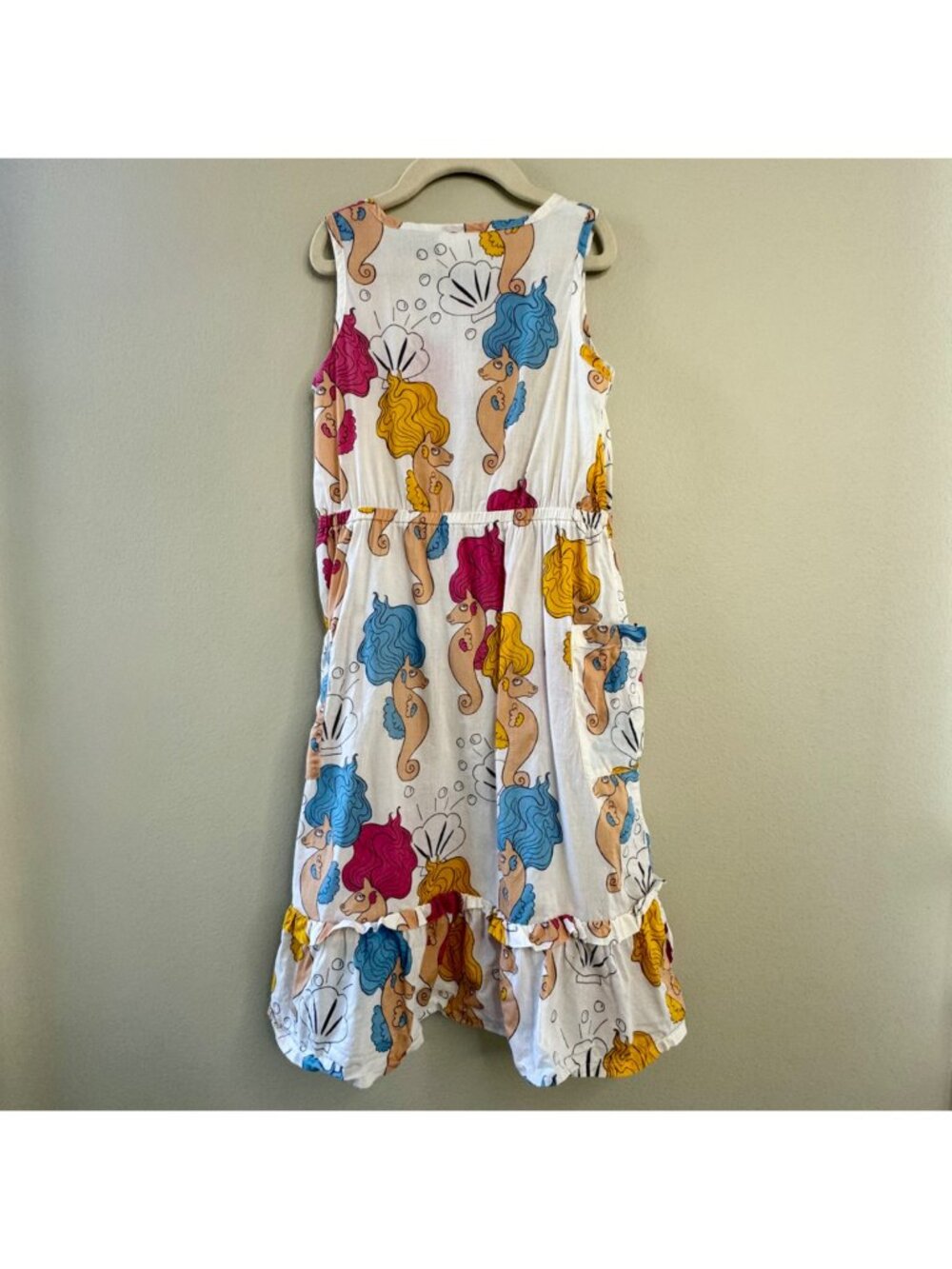 MINI RODINI Seahorse Dress Girls 5 6 7 116/122 Cotton Sundress Summer Pockets - Picture 2 of 8